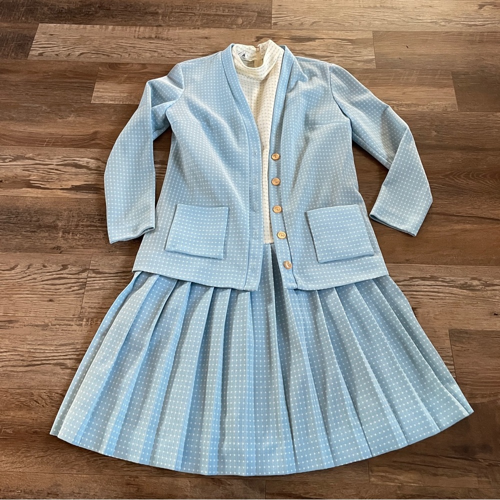 Bleeker Street vintage pleated blue dress with jacket 12